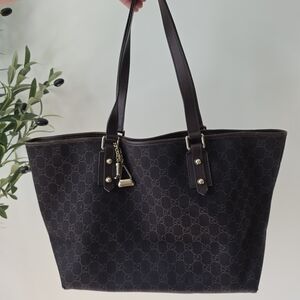 AUTHENTIC Gucci Jolicoeur Charm Tote | Dark Brown GG Canvas | Dustbag